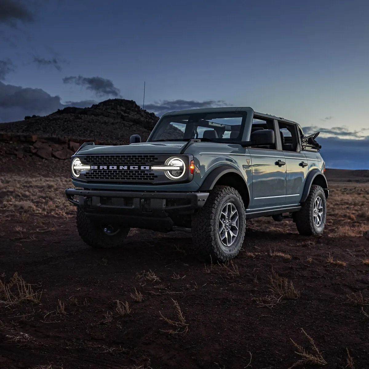 Milbank Ford, Inc. in Milbank SD Ford Bronco parked at dusk with headlights on
